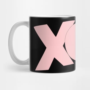 XO hugs and kisses cartoon text art in lite pink Mug